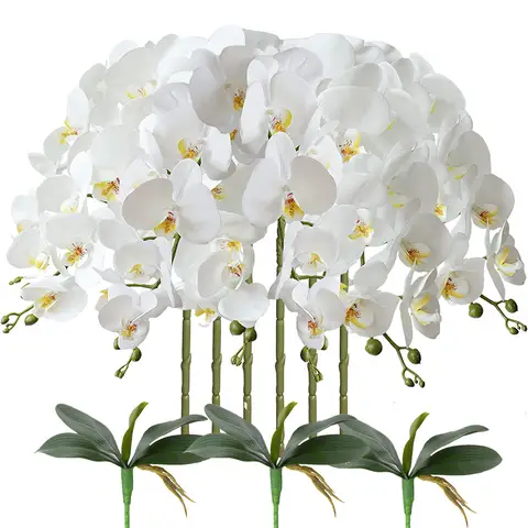 Conjunto de flores artificiais de orquídeas, 2 peças, toque real, 69cm de altura, 9 cabeças, falso, phalaenopsis, vaso de flores, enchimentos, casa, casamento, decoração interna