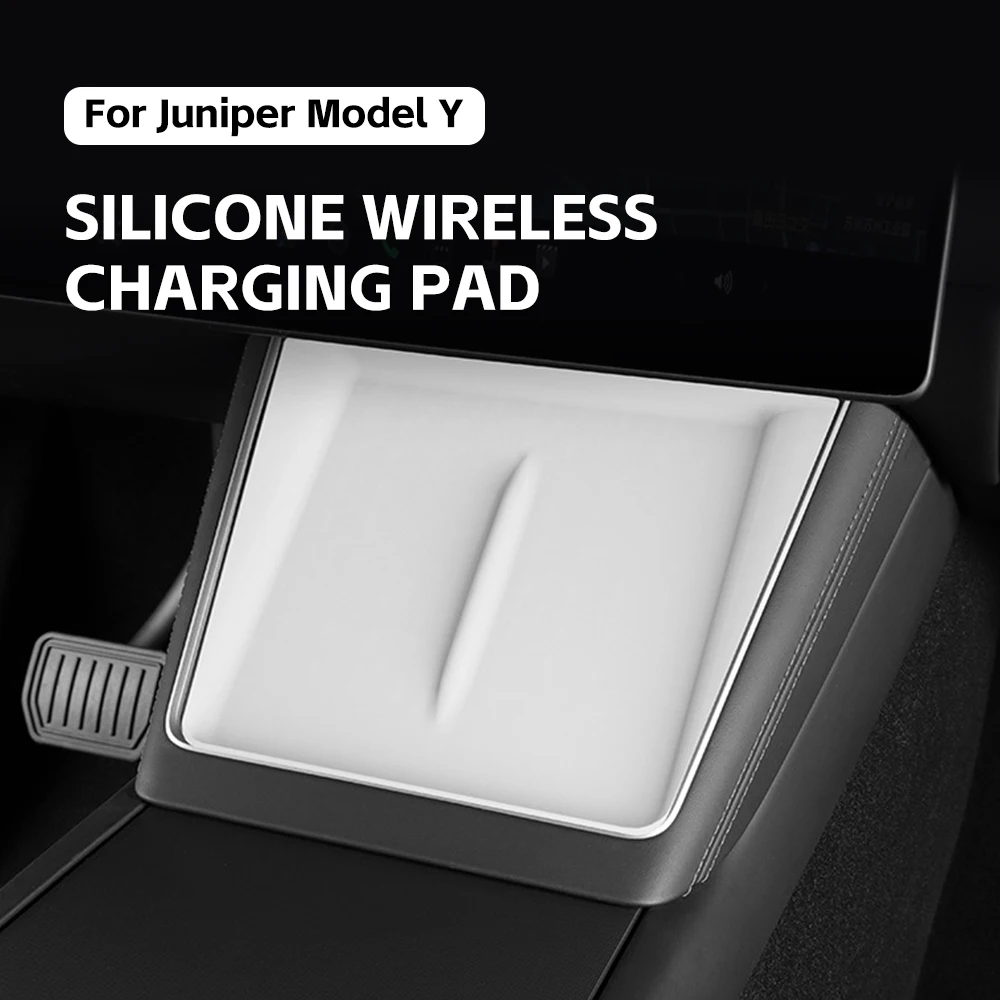 

Силиконовый чехол для беспроводного зарядного устройства центрального центра, предназначенный для Tesla Model Y Juniper 2025-2026, противоскользящий силиконовый коврик для Juniper