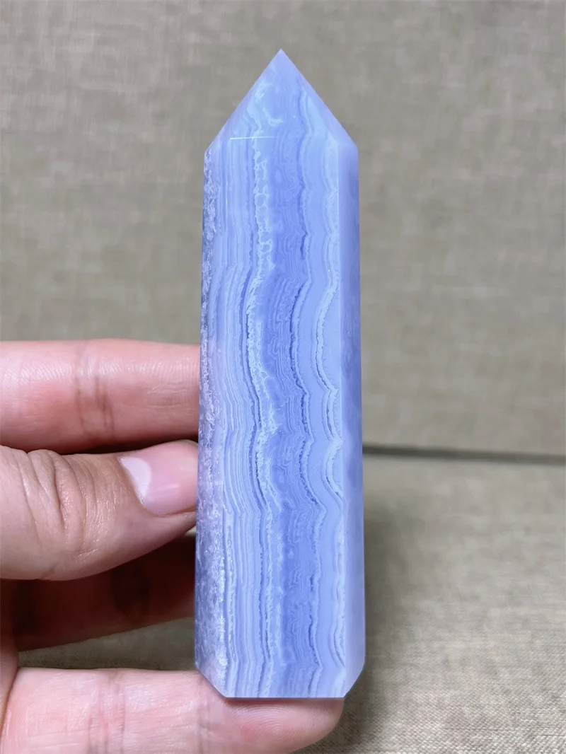 Natural Blue Agate Tower With Rain Bow Free Form  Carving Reiki Healing Stone Home Decoration Exquisite Gift