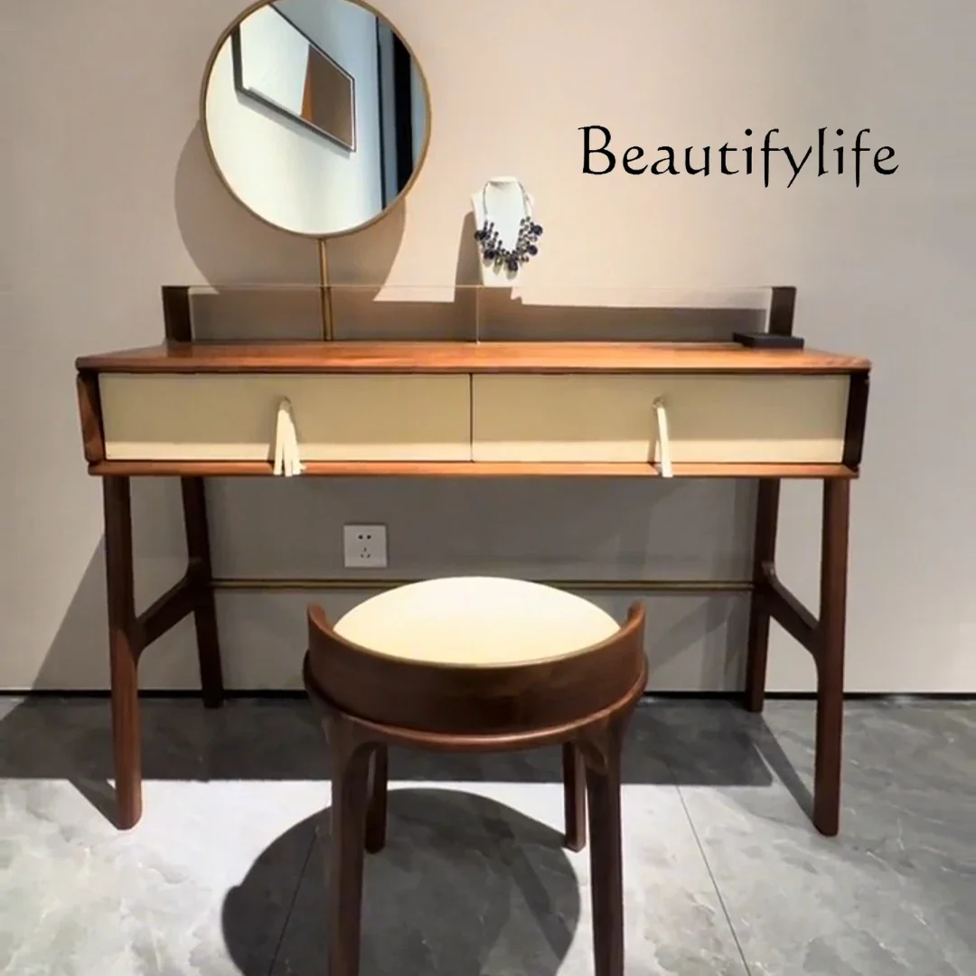 

J XS New Chinese Dresser Stool Combination Modern Simple Light Luxury Solid Wood Makeup Table Bedroom Makeup Table