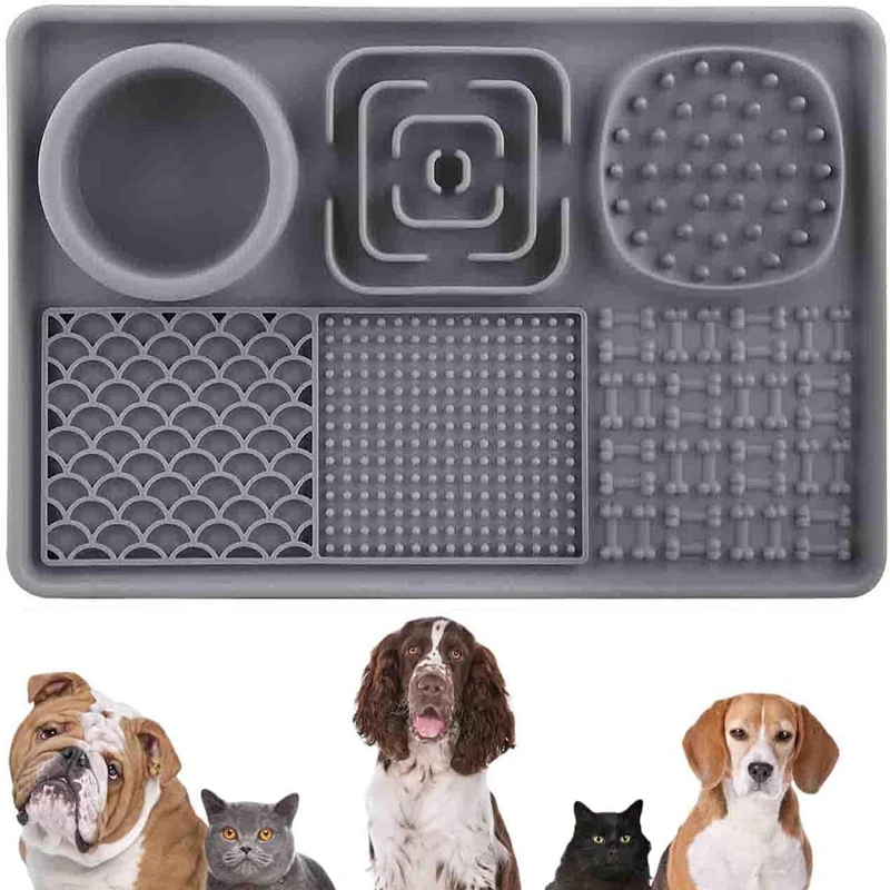 

6-in-1 Anti-slip Silicone Dog Lick Mat with Suction Cups Washable Multifunctional Training Pet Slow Feeder Bowls Pet Food Bowl
