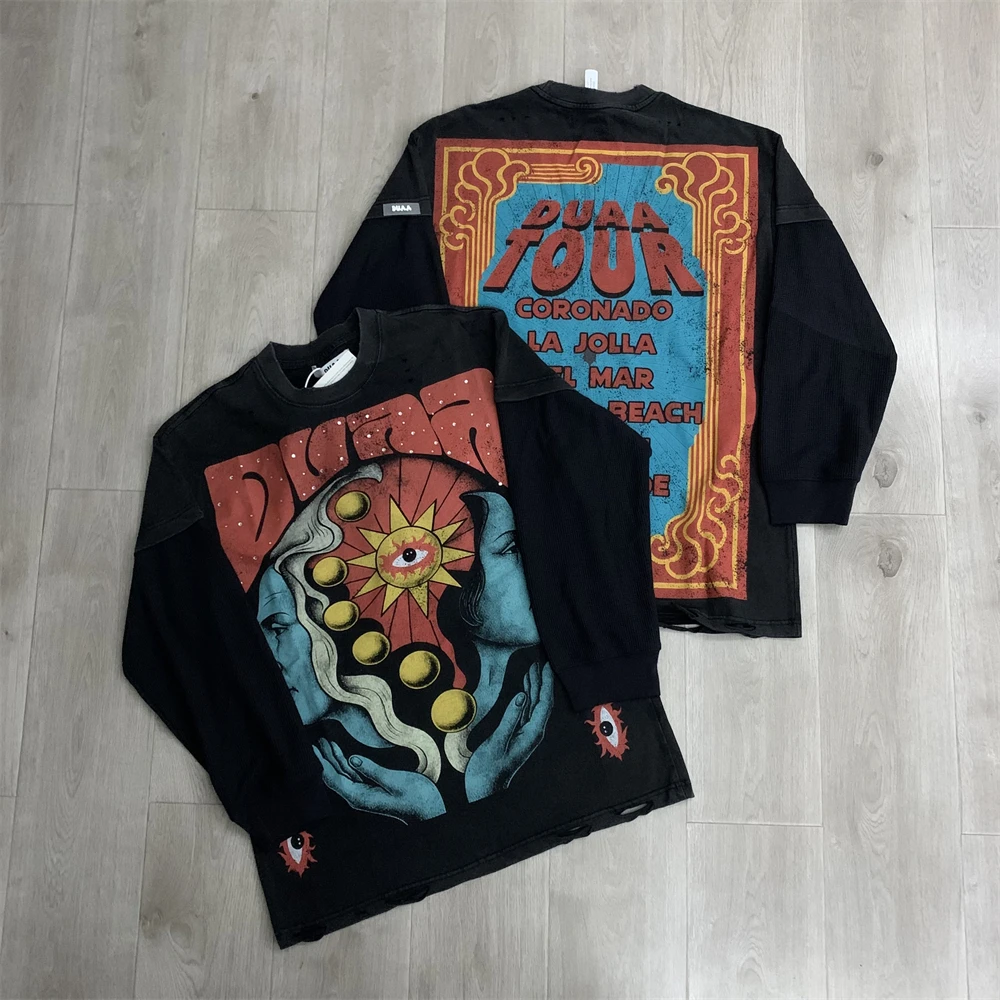 Washed DUAA World Tour LS Long Sleeved T-shirt For Men Women Best Quality Tops Tee T Shirt
