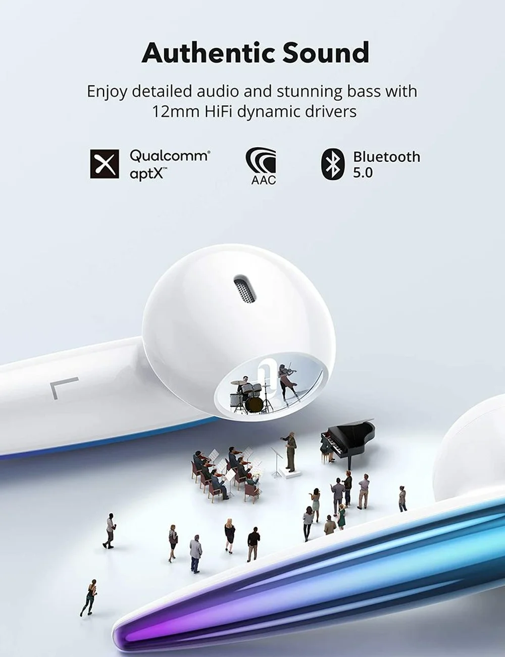 TaoTronics-auriculares inalámbricos SoundLiberty 80, cascos con Bluetooth, TWS, AptX, IPX7, impermeables, con micrófono y cancelación de ruido IA