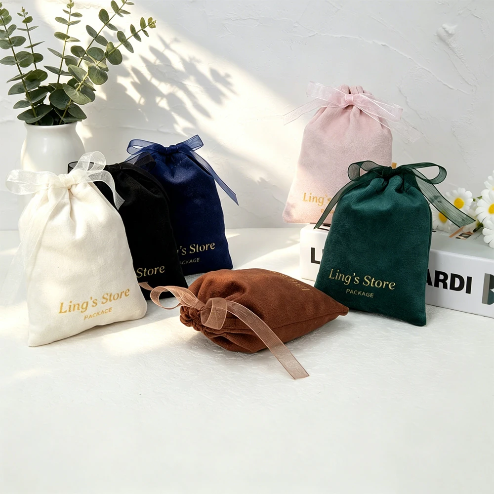 50 Bolsas de Terciopelo Suave con Cordón y Logotipo Personalizado, Bolsitas de Organza con Cinta para Joyería, Cosméticos, Perfume, Llaveros, Pulseras, Trajes de Baño ‌   Embalaje