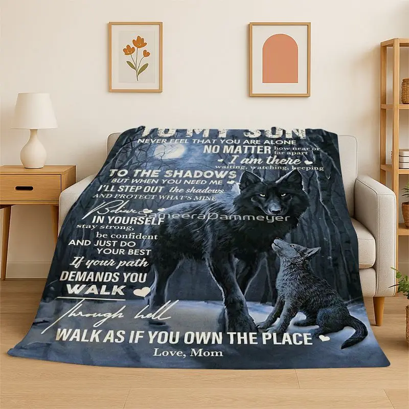 Gift Thanks To My Son Letter Present Flannel Blanket Soft Throw Blanket for Bedroom Living Room Bed Travel Camping Picnic Nap