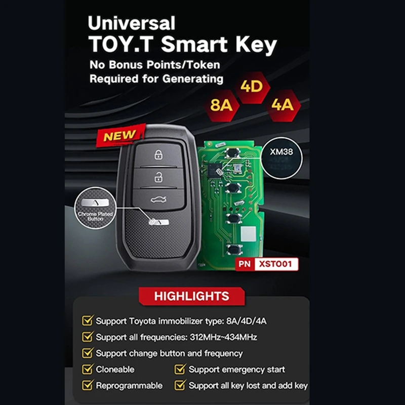 

Умный дистанционный ключ XSTO01EN для Toyota XM38, поддержка 4D 8A 4A All One VVDI2/VVDI Key Tool