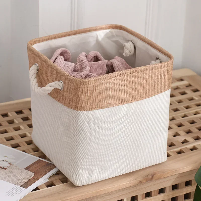 New Linen Fabric Storage Basket Large Capacity Household Square Dirty Clothes Basket Organizing Storage Basket