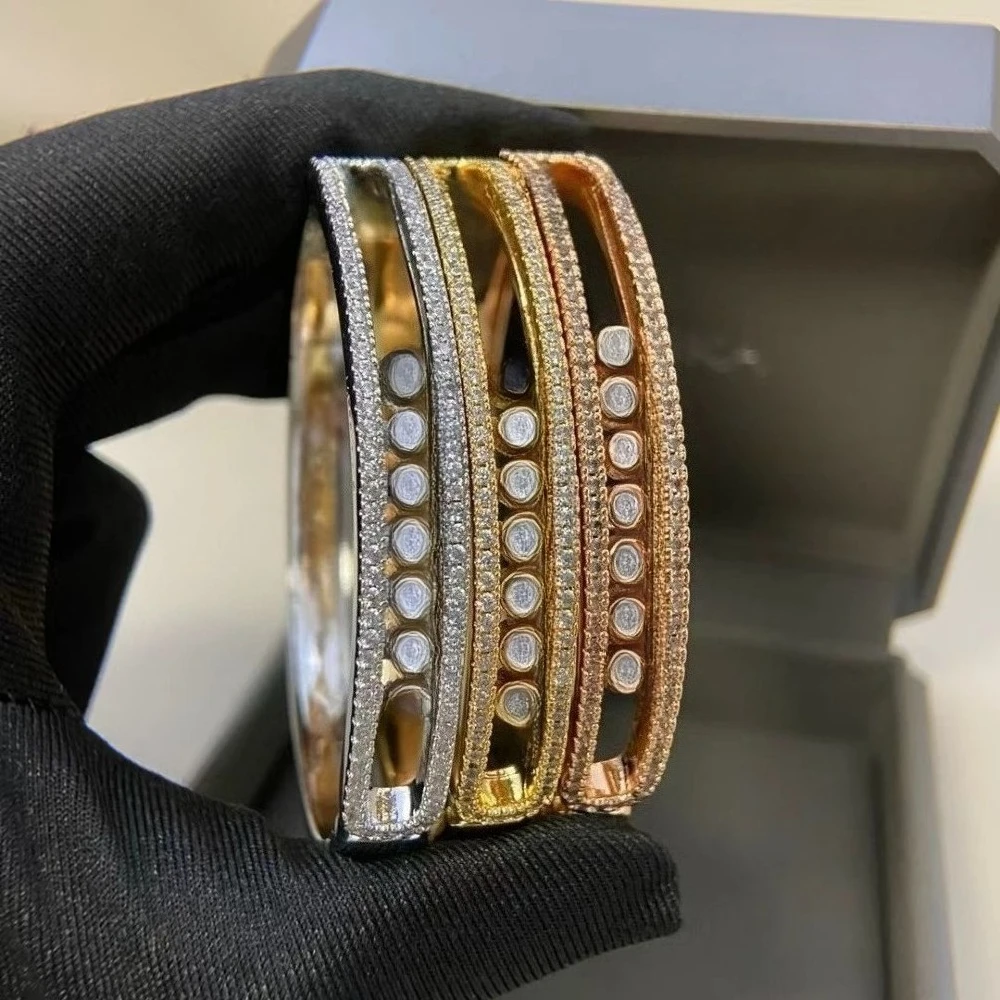 

three-diamond sliding bracelet women's V gold-plated mobile personality light luxury full of diamonds versatile high sense