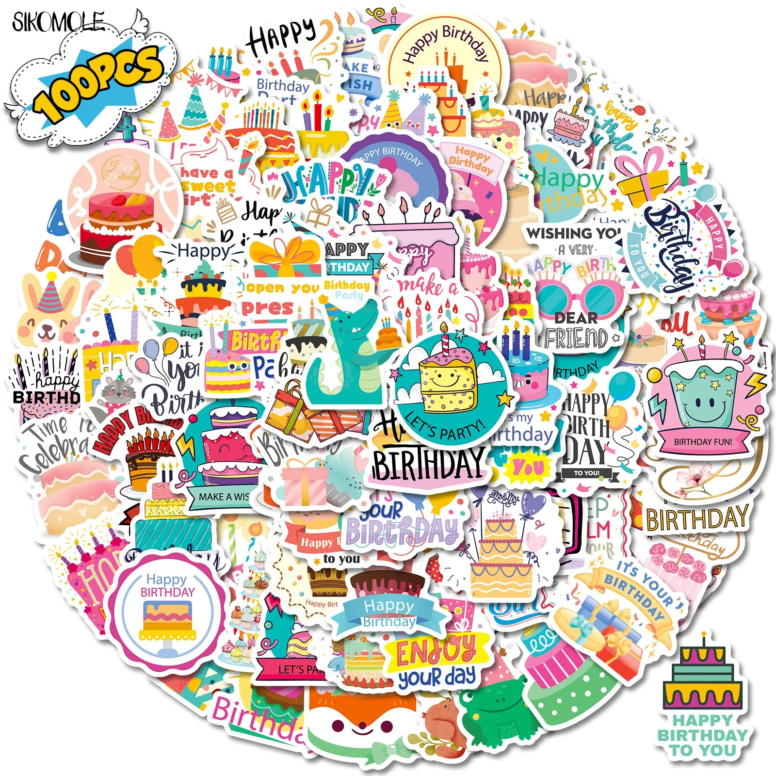 10/50/100PCS Birthday Cake PVC Sticker Aesthetic Children's Decoration Stationery Supplies Graffiti Stickers Decal Kid Toys Gift