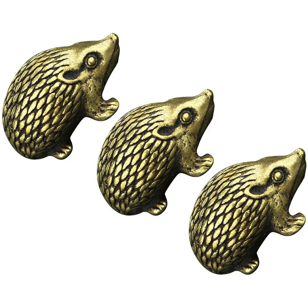 

3Pcs Hedgehog Statue Brass Desktop Ornament Garden Decor Home Office Decor Micro Landscape Arrangement Nature Inspired Realistic