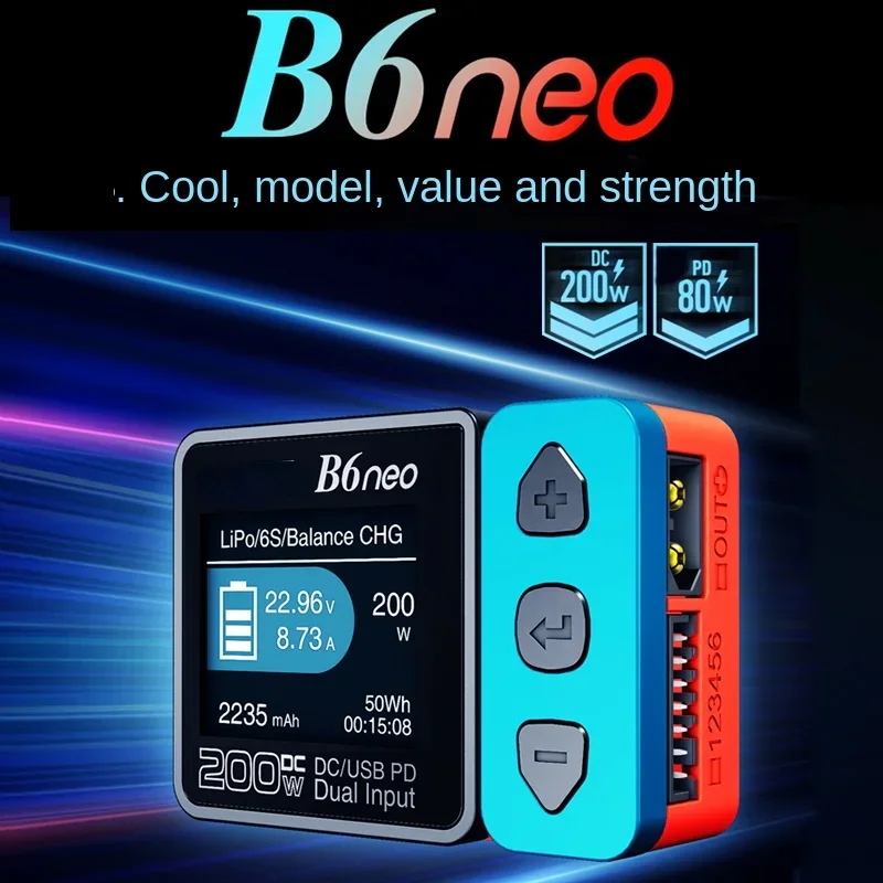 B6neo intelligent lithium battery airplane model car model balance charger DC200W 10A PD80W power supply