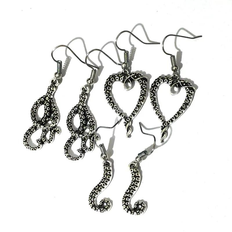 1pair Ancient Silver Color Cute Small Octopus Tentacles Earring for Women