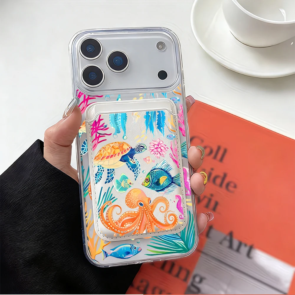 For Magsafe Wallet Magnetic Card Holder Phone Case For iPhone 17 16 13 15 12 14 Pro Max Plus Air 16E INS Marine Animals  Cover - view 6