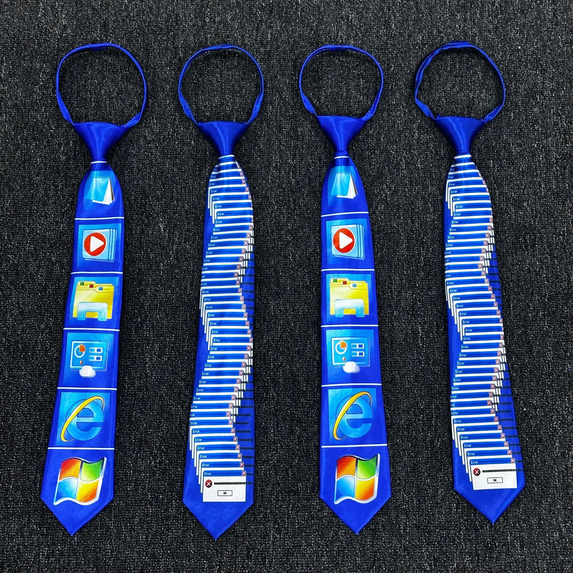 Men Retro Vintage Computer Icon Printed Pre-tied Necktie Y2K Funny Geek Novelty Neck Wear for Programmer Office Party Accessory
