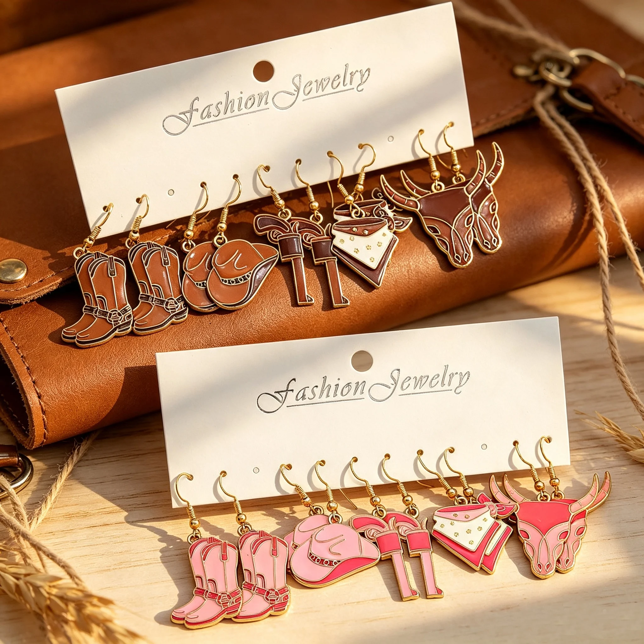 New Western Drop Dangle Earrings for Women Cowboy Series Earrings Rodeo Boots Enamel Hat Pistol Pendant Earring Charms Jewelry