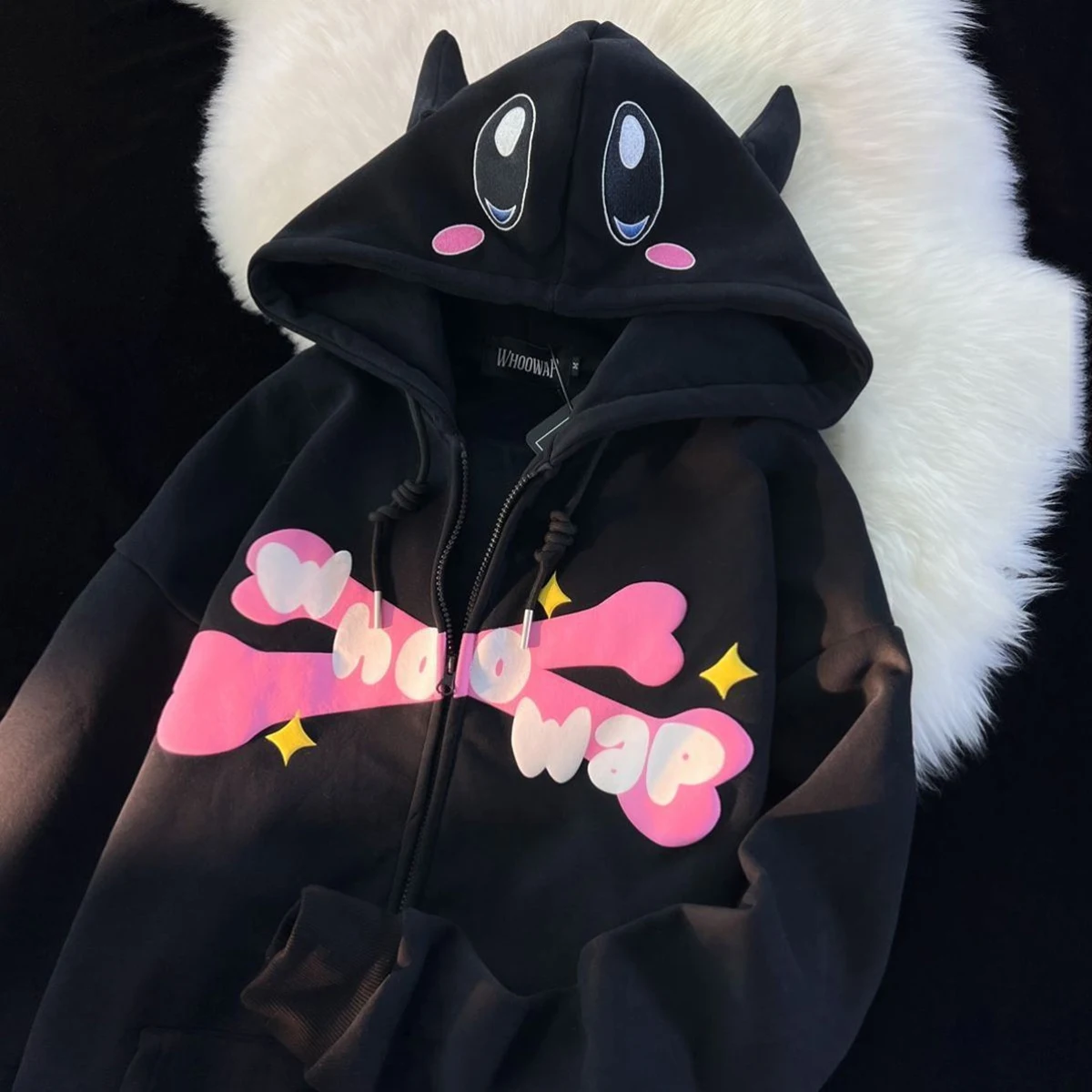 Y2k Devil Hoodies Women Japanese Sweet Cool Streetwear Cartoon Loose Sweatshirt Zip Up Pullover Coat Kawaii Couples Cute Tops