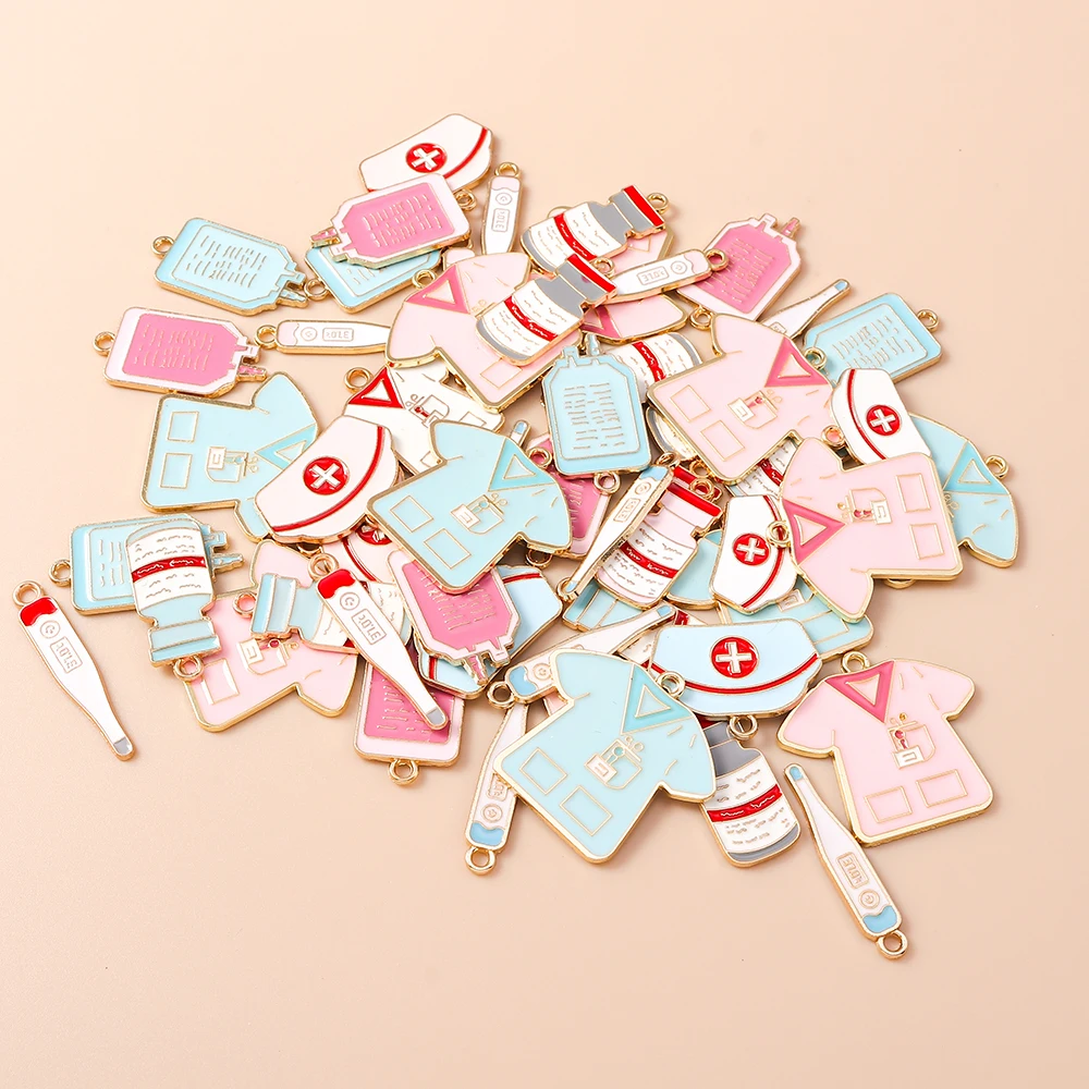 Leslie 10 Stück Emaille Medizinische Stethoskop Spritze Krankenschwester Hut Anhänger für Armband DIY Ärzte Charms Schmuckherstellung – Detail 2