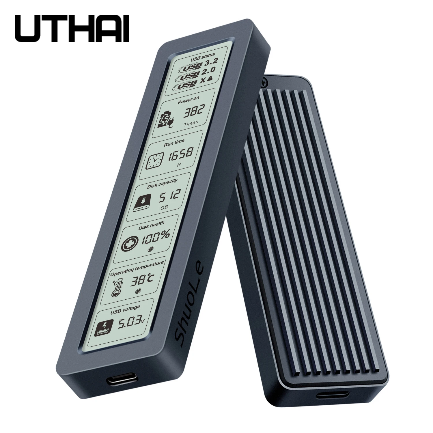 Dual Protocol M.2 SSD Adapter Card Reader with Smart Screen Display NGFF NVMe 20Gbps for Storage Expansion Hard Drive Enclosure