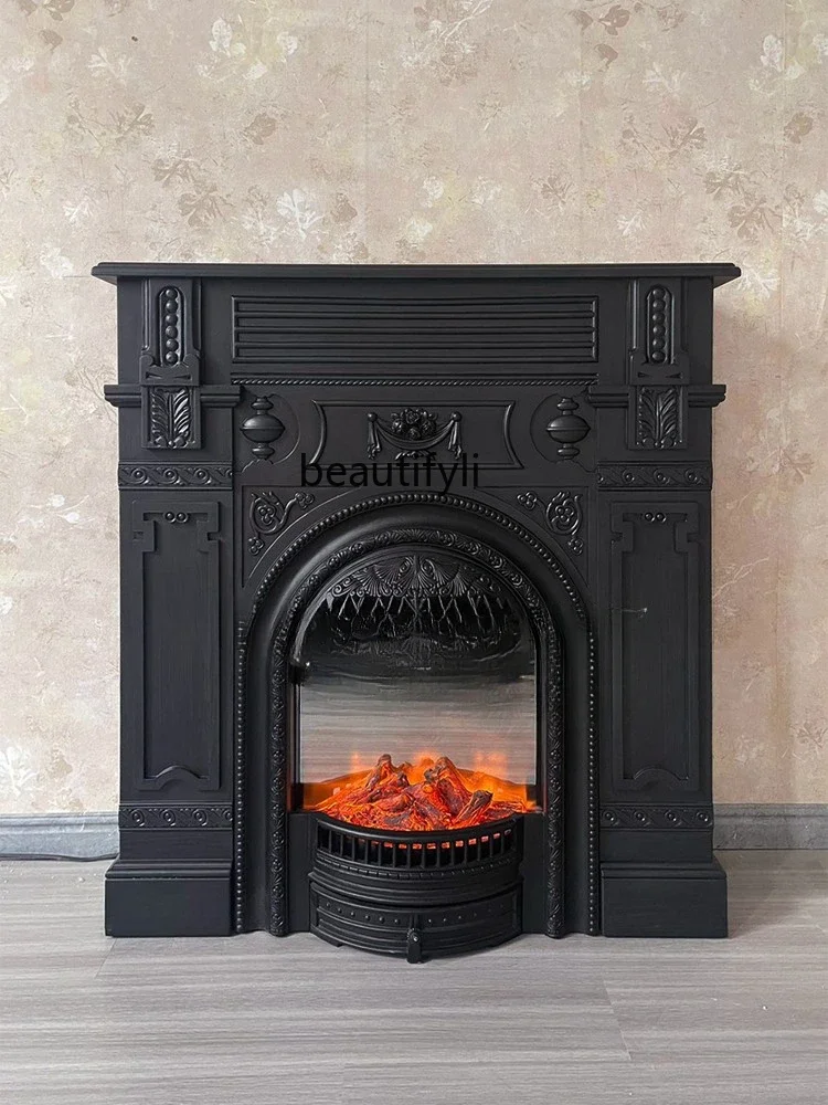 Engraved flower heating mantel retro decorative storage American household medieval fireplace cabinet