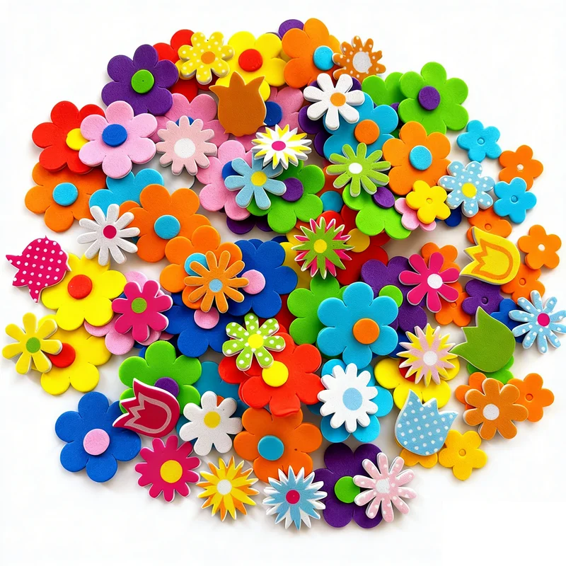 100 шт. разноцветных цветочных наклеек из ЭВА-пены, самоклеящиеся, для поделок своими руками, для детей, скрапбукинга, декора для класса