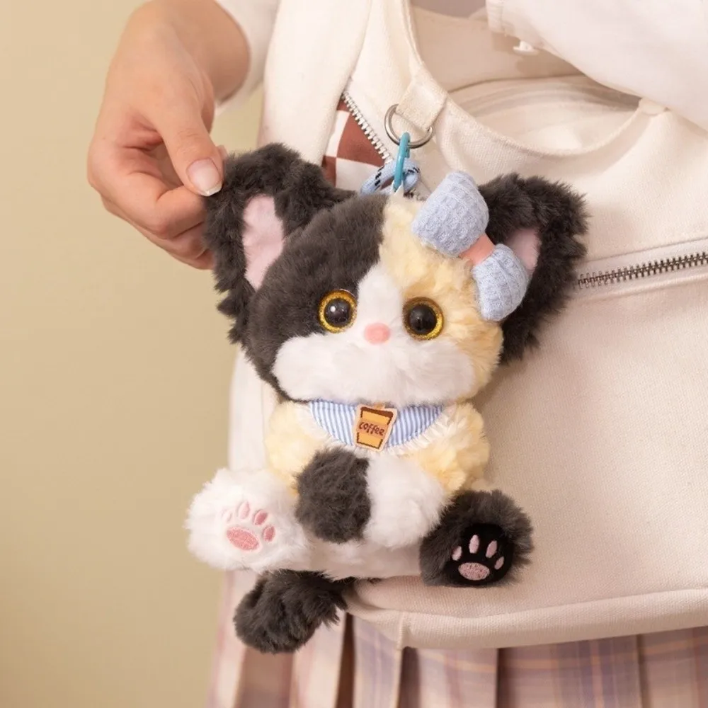Soft Plush Plush Cat Keychain Fluffy Texture Big Ears Sleeping Cat Charm Calico Pattern Mini Size Curly Fleece Accessory