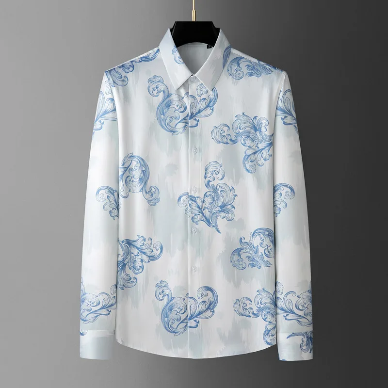Brand Vintage Flower Shirt for Men Fashion Slim Fit Casual Business Dress Shirts Banquet Party Nightclub Stage Performance Shirt