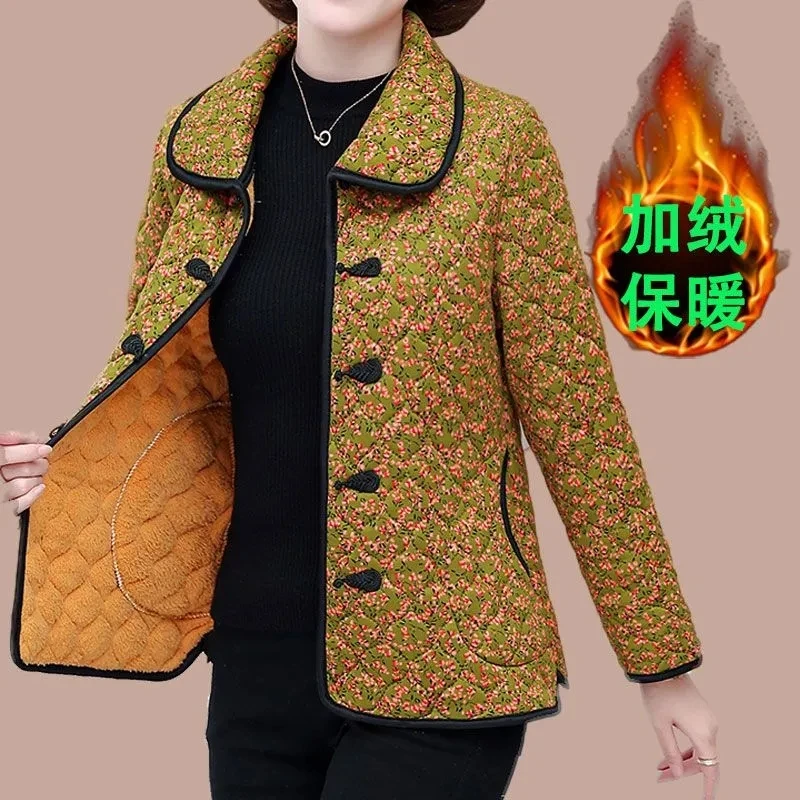 2023 New Autumn Winter With Velvet Cotton-padded Jacket Women 50 And 60 Years Old Mid-Aged Mother Floral Warm Parkas Coat Female