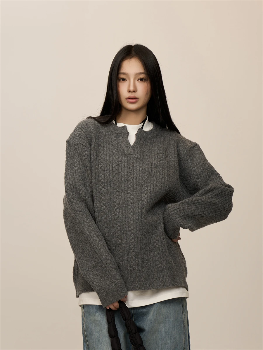 

American Retro Twisted Henry Collar Sweater Casual Loose Fit Knitted irt for Men And Women Comfortable Autumn Wear