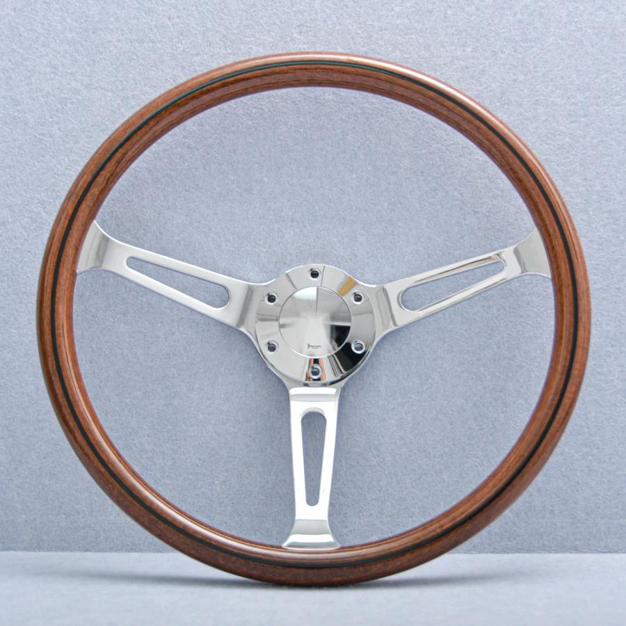 Universal 15Inch JDM Vintage Retro Classic Wood Sport Steering Wheel Chrome Accessories