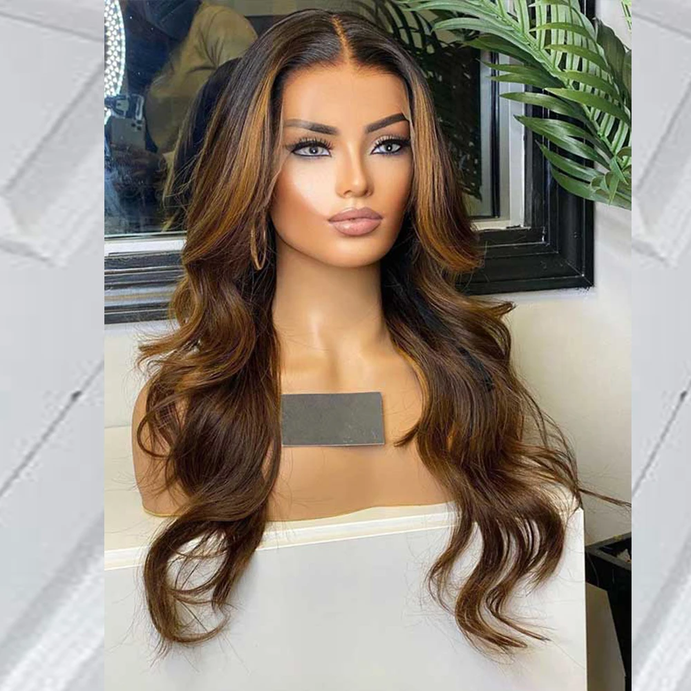 

New Highlight Brown Color Mix HD Lace Frontal Wig Pre Plucked Natural Hairline Virgin Brazilian Body Wave Lace Front Wig