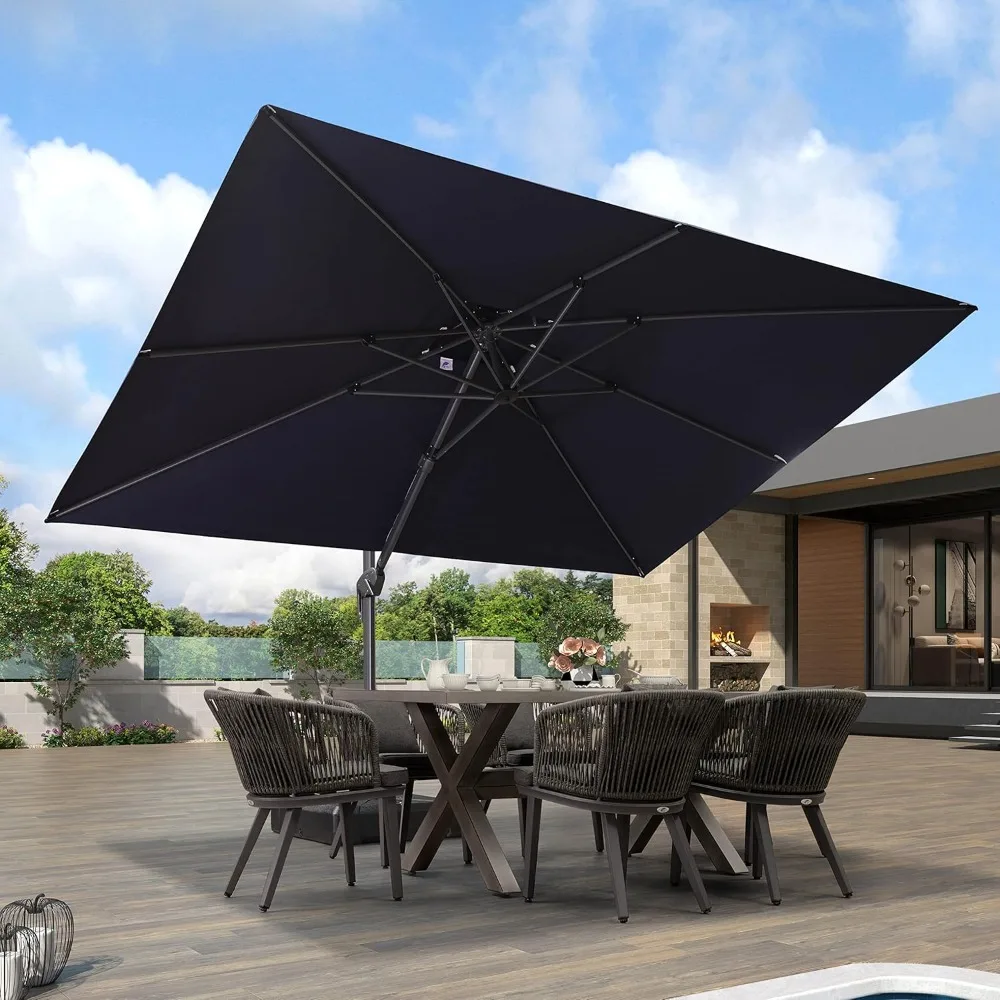 9' X 12' Cantilever Outdoor Umbrellas Large Patio Umbrella Hanging Double Top Rectangle Offset Umbrella with 360°Rot