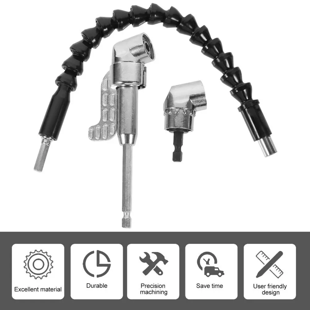 3PCS Adjustable 105 Degree Right Angle Driver Screwdriver Hand Tools Set 1/4 Hex Shank For Power Drill Screwdriver Bits Tools