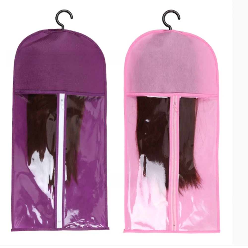 4/8 conjunto saco de armazenamento de peruca longa titular caso extensões de cabelo saco de armazenamento com cabide para casa salão organizador rosa/preto/roxo