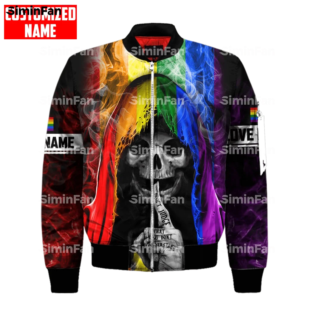 

LGBT PRIDE SKULL RAINBOW 3D Printed Bomber Jacket Men Winter Coat Quilted Cotton Warm Outwear Windproof Female Unisex Streetwear