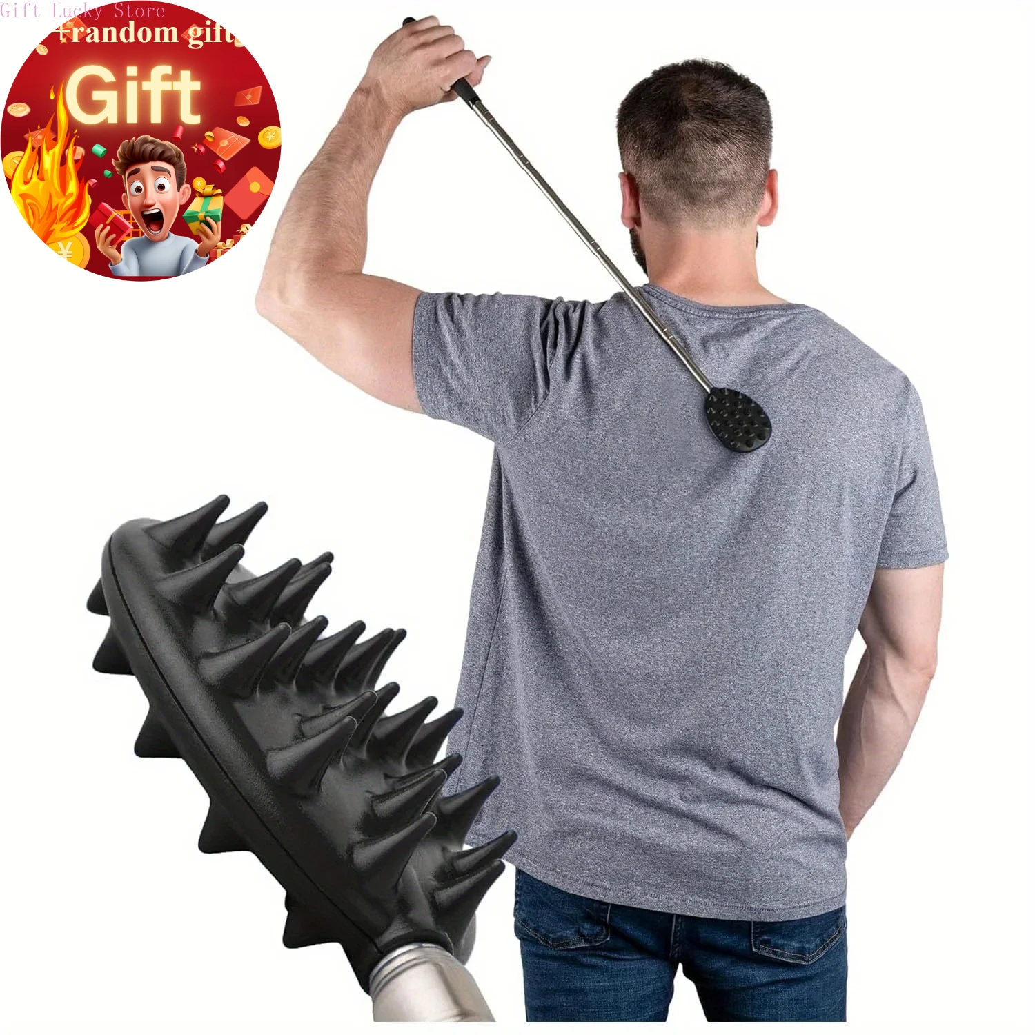 

Extendable Cactus Back Scratcher with 1/4-inch & 1/2-inch Spikes, Retractable One-Hand Itch Stick for Men & Women, Durable PVC