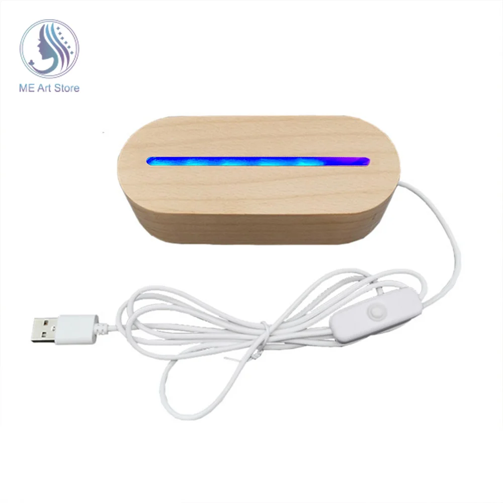 Colorful LED Light Base Creative Luminous Wood Lamp Base USB Powered LED Oval Wooden Night Lamp Holder for Home Decoration