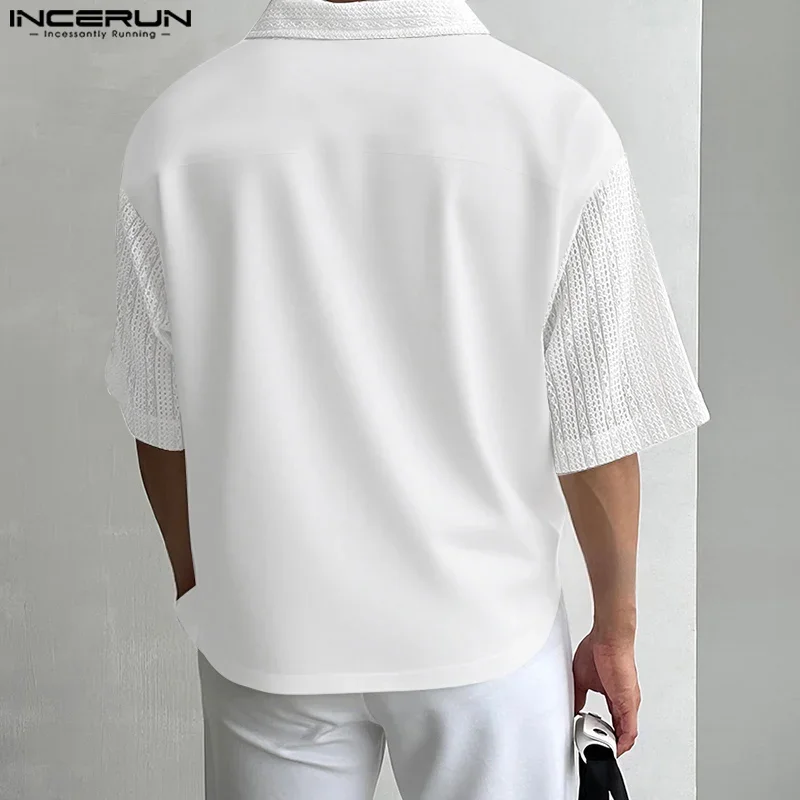 

INCERUN Men Shirt Hollow Out Patchwork Lapel Short Sleeve Summer Men Clothing Streetwear 2025 Loose Fashion Male Shirts S-5XL