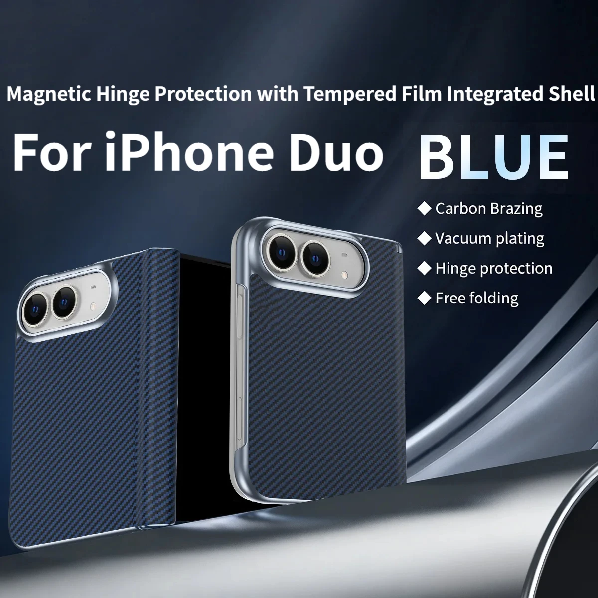 Luxury carbon fiber texture phone case, suitable for iPhone Duo with hinge anti-drop with front film protection phone case