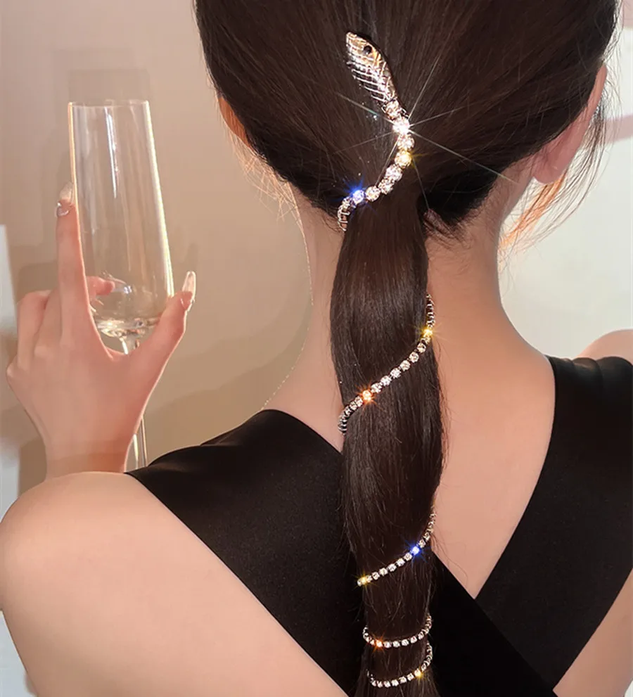 New Rhinestone Snake Hair Band for Hair Women Long Tassel Crystal Headband Hair Accessories Wedding Accessories Hair Jewelry