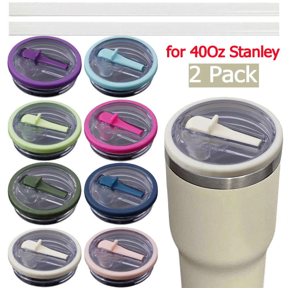 2Pack 40 Oz Tumbler Cover Spill Proof Splash Resistant Replacement Lids Leak Proof Tumbler Lid with Straw for Stanley Quencher