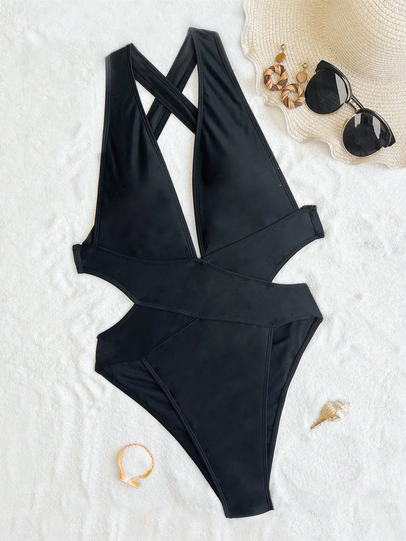 เซ็กซี่กลับข้ามชุดว่ายน้ํา One Piece Backless ริ้วรอยบิกินี่ชุดว่ายน้ําชุดว่ายน้ําผู้หญิง Biquini ชุดว่ายน้ํา