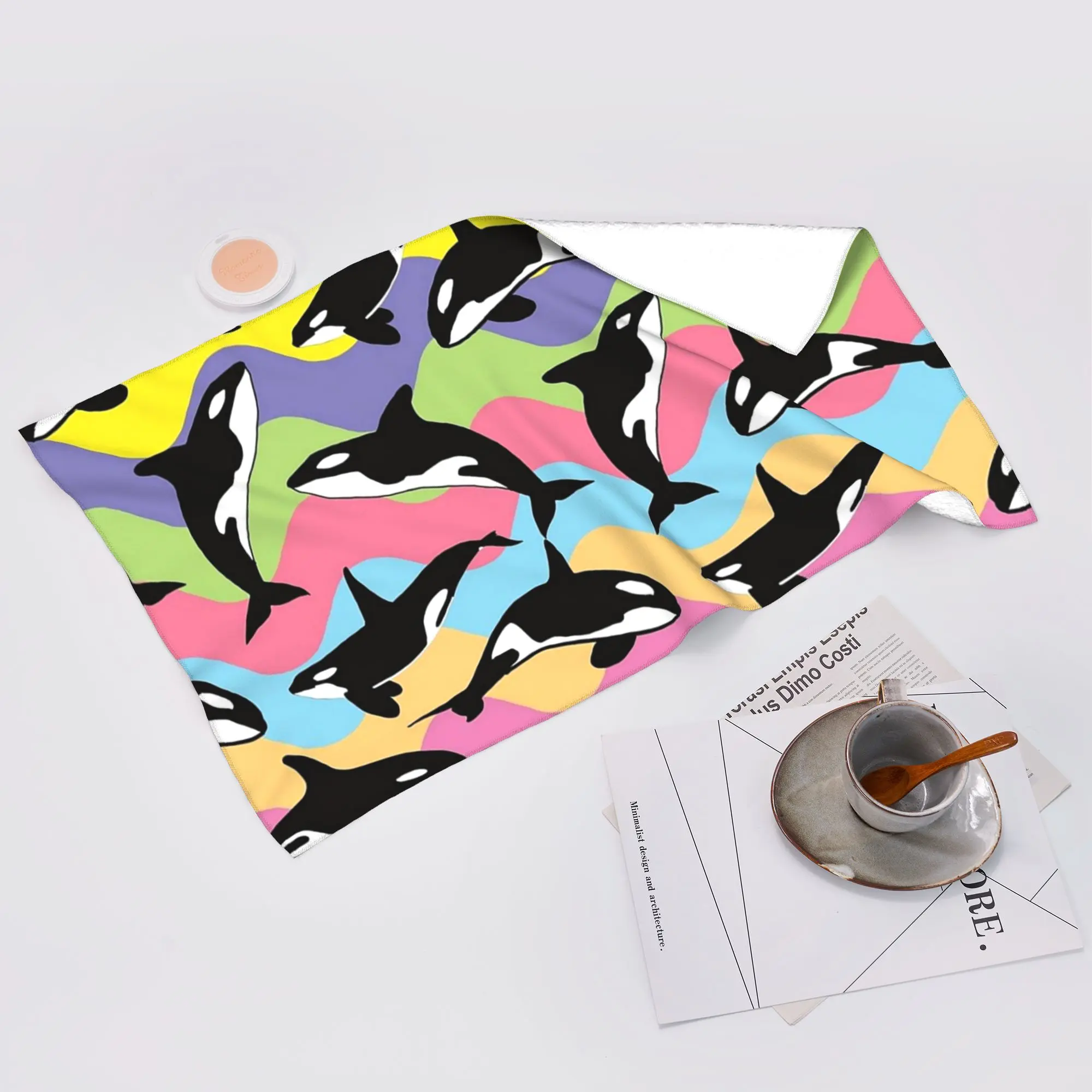 Custom orca killer whale Soft Face Towel Quick Dry Pool Bath Cotton Towels Absorbent Quick