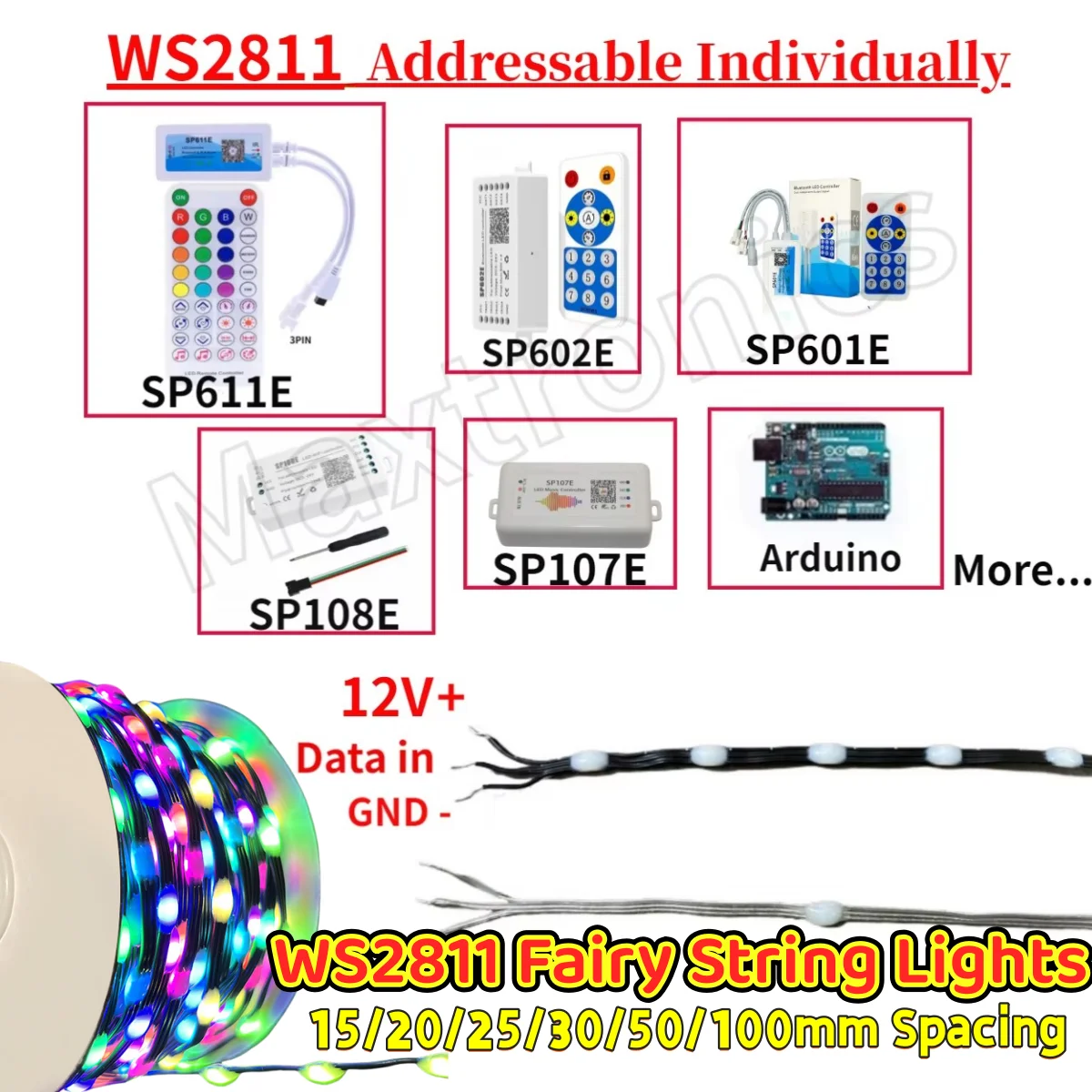 WS2811 1000-3000PCS 15/20/25/30/50/100mm Spacing Smart Fairy String Lights DC12V Full Color Christmas Decor