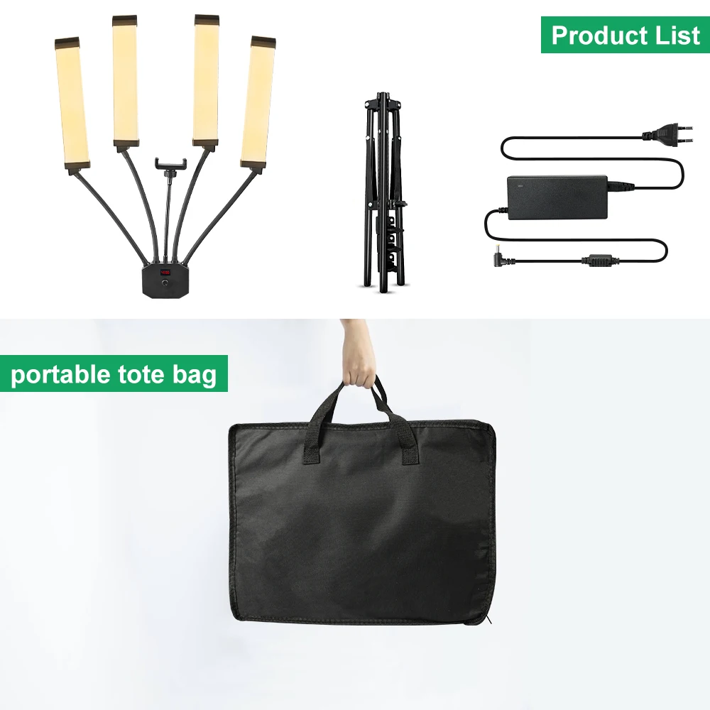 Professionelle Tattoo-Schönheitslampe, Fotografie, LED-Ringlicht, flexibel, 4-armig, LED-Videoleuchte, 65 W, 3200–5600 K, mit USB-Ladeanschluss – Detail 8