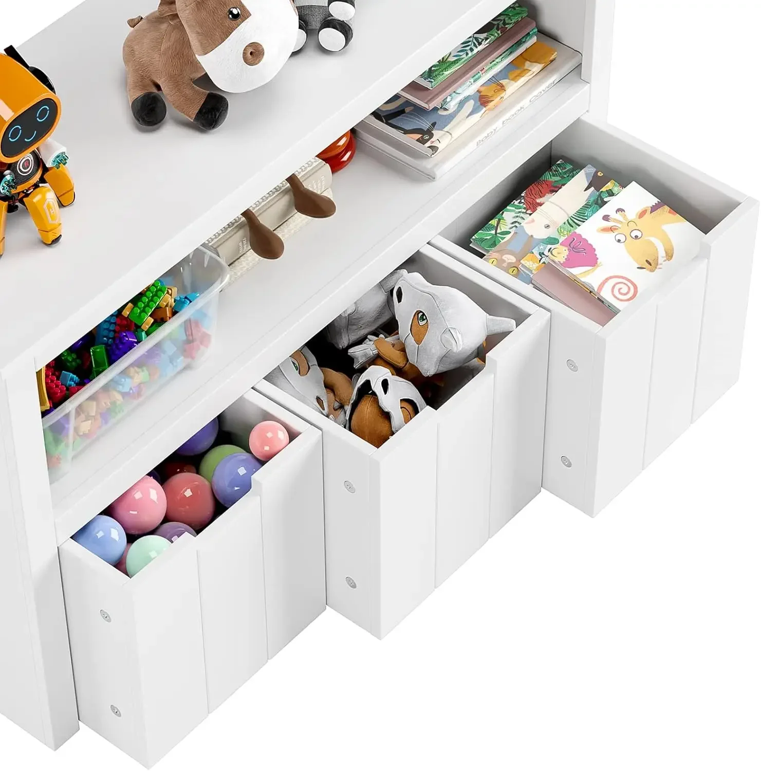 Toy Storage Cabinet with 3 Movable Drawers, Floor Storage Organizer with Hidden Wheel & Large Open , Organizer Chest for Playroo