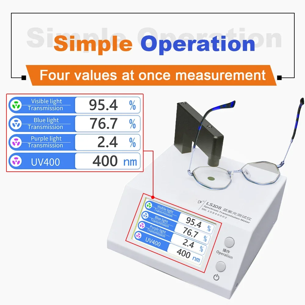 RTS LS108 UV400 395nm UV 430nm Blue Light Protection Rate Transmittance Tester UV Sunglasses Eyeglasses Lens Transmission Meter