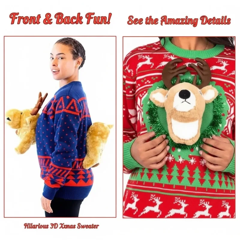 

Уродливый свитер, рождественский 3D забавный топ с изображением лося и акулы, мужской модный уличный винтажный пуловер с длинными рукавами для пар, трикотаж, женский топ, новый