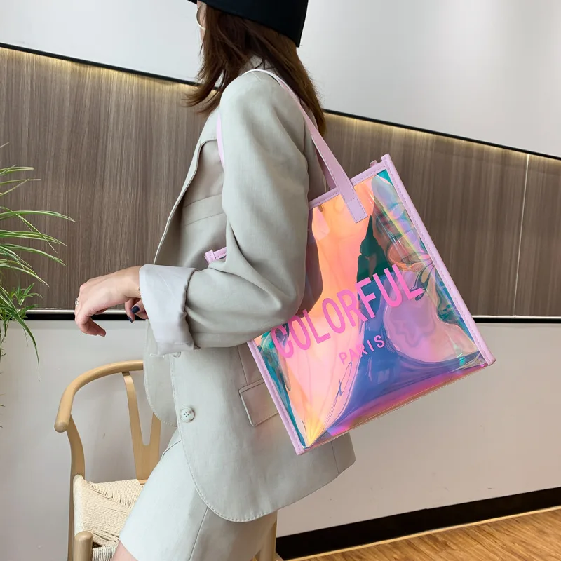 Neue Mode PVC transparente Laser Umhängetasche große Kapazität wasserdichte Einkaufstasche für Frauen Reise Aufbewahrung tasche