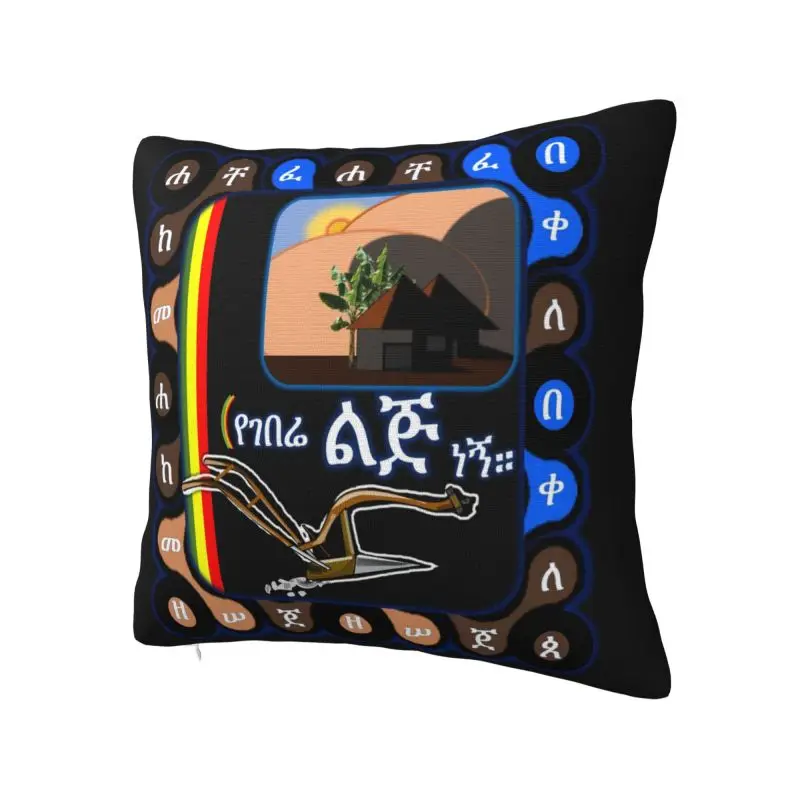 Ethiopian Habesha Geez Alphabet Cushion Covers 40x40cm Velvet Throw Pillow Case for Sofa Square Pillowcase Home Decorative