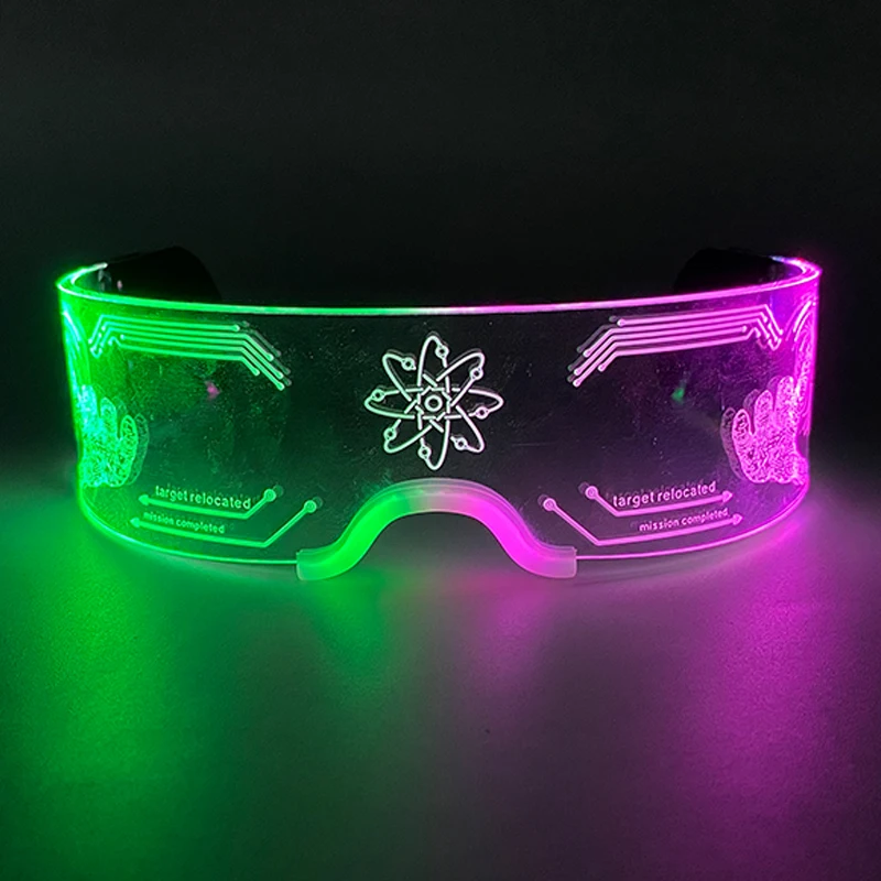 New Acrylic Luminous Glowing Cyberpunk Glasses LED Light Up Halloween Party Skull Glasses Bar Club Props Neon Glasses Supplies